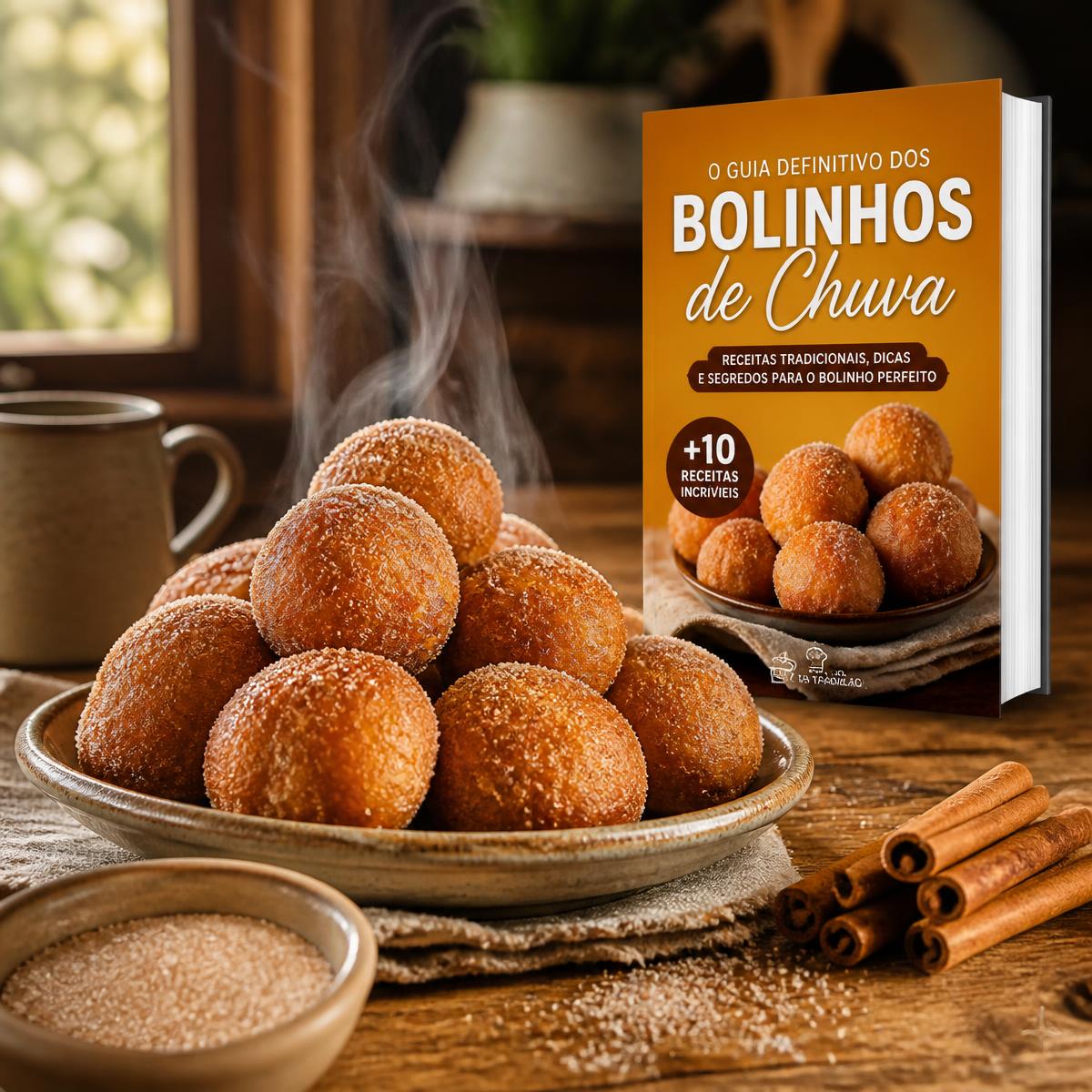 Bolinhos de chuva premium dourados ao lado do ebook